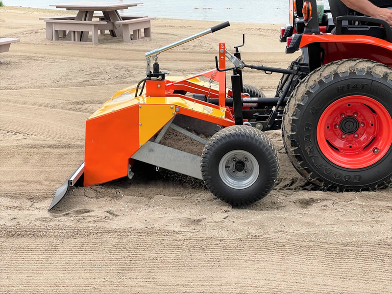 Beach Cleaner, Beach Cleaning Equipment, Beach cleaning machine, tractor beach cleaner, beach cleaner for sale, surf rake, arena stones removed